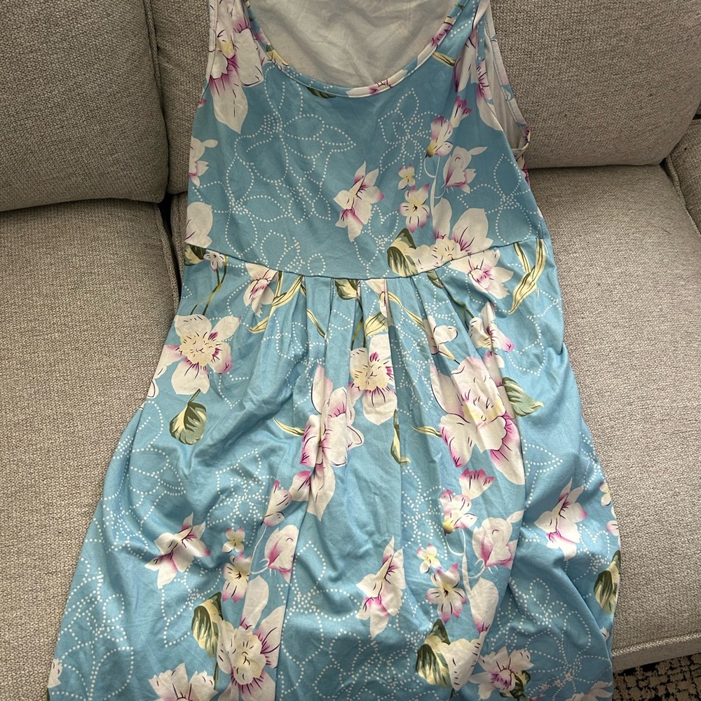 Floral Sleeveless Dress in Blue and White